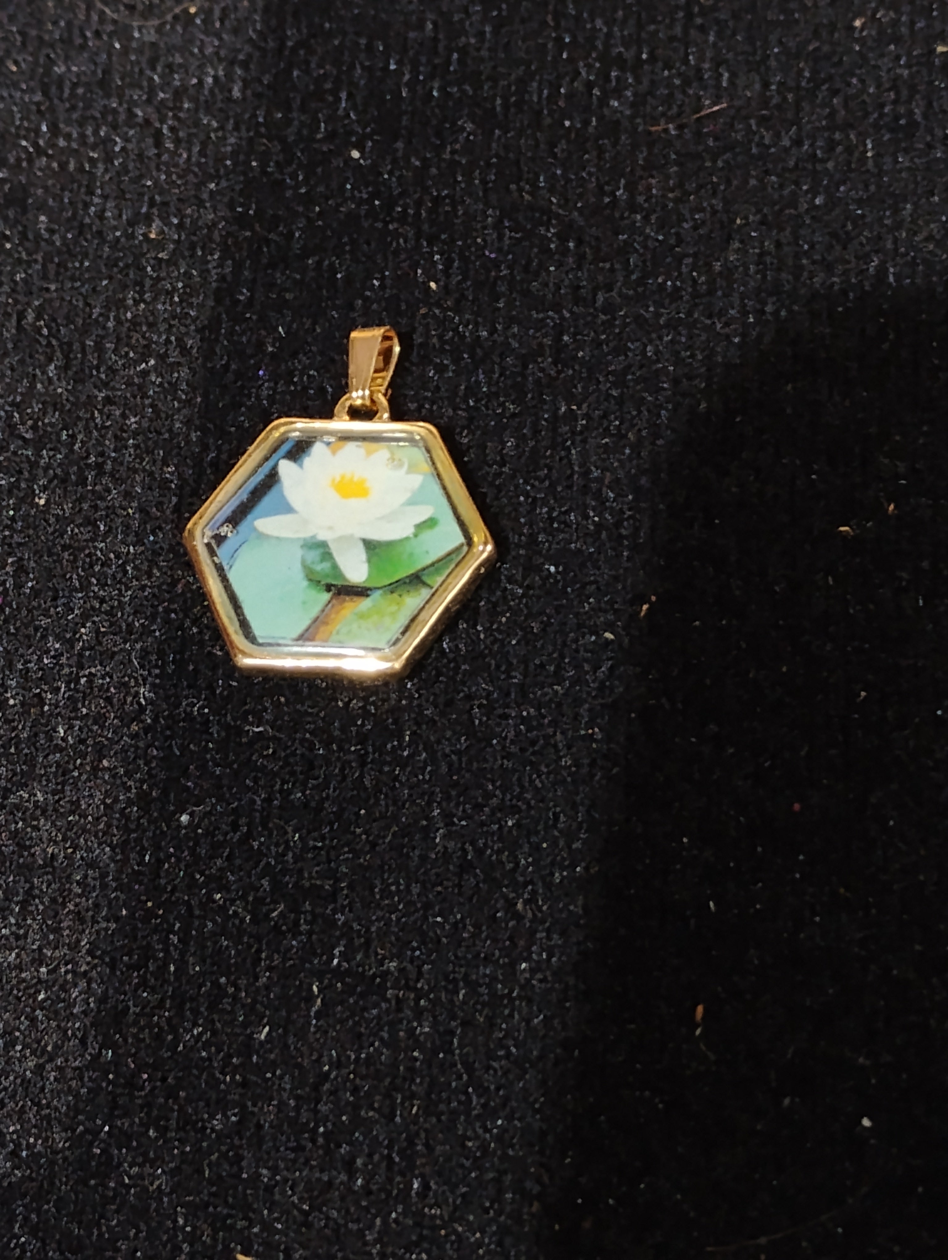 Octagonal Water Lily Photo Pendant