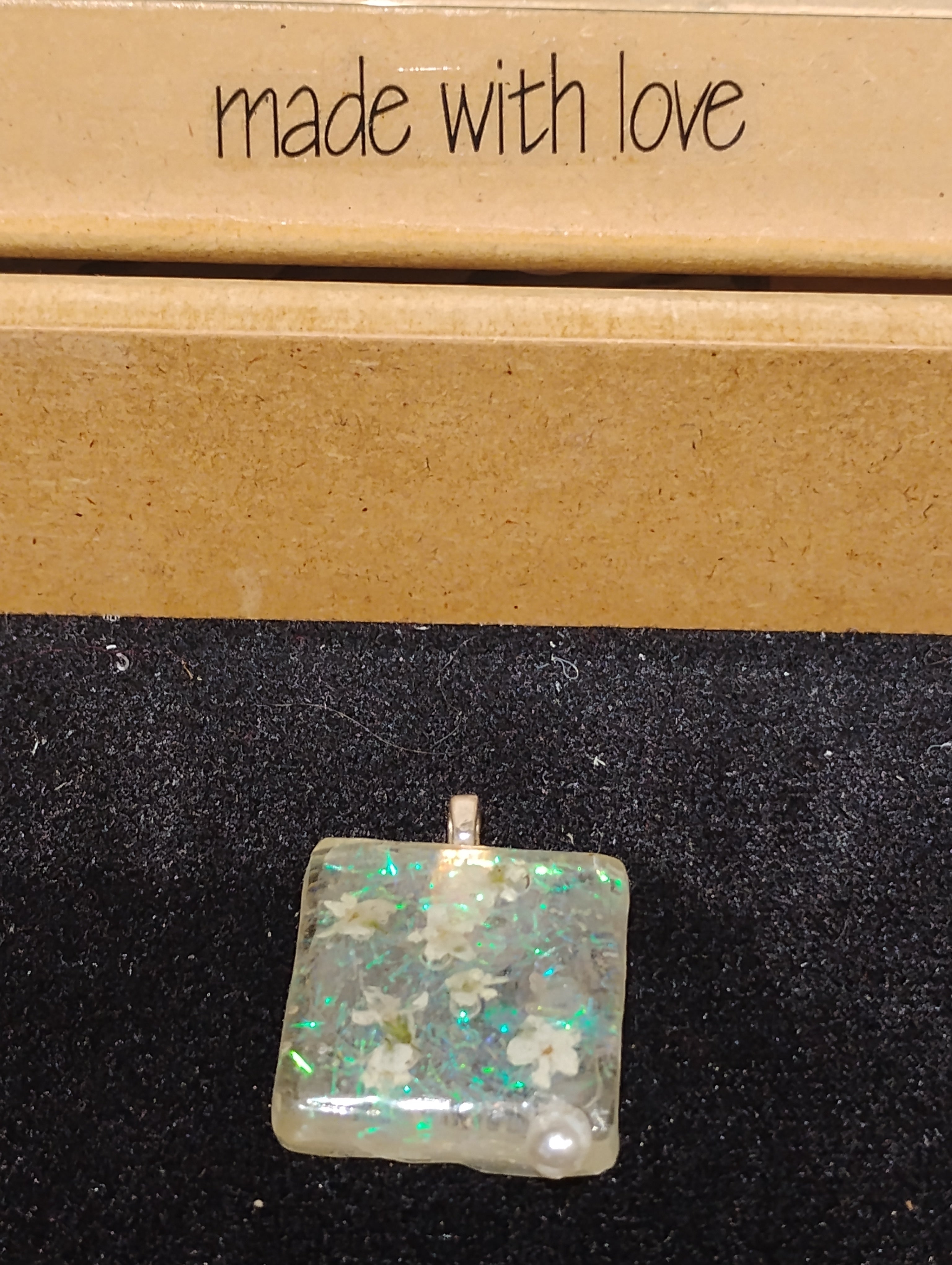 Small Square Flower/Fern Pendant w Gemstone/Pearl