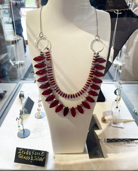 Irredescent Glass and Silver Necklace