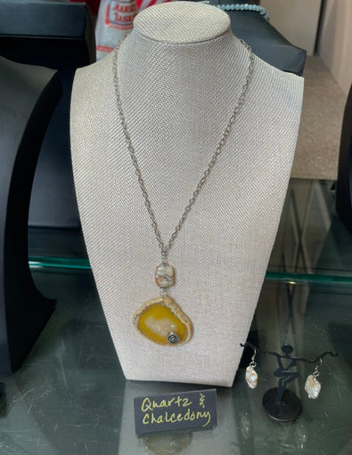 Quartz & Chalcedony Pendant Necklace