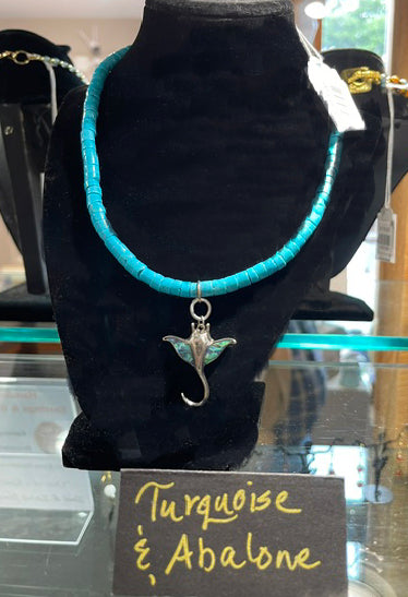Manta Ray Turquoise and Abalone Necklace