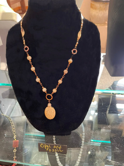Opal and Fossil Pendant Necklace