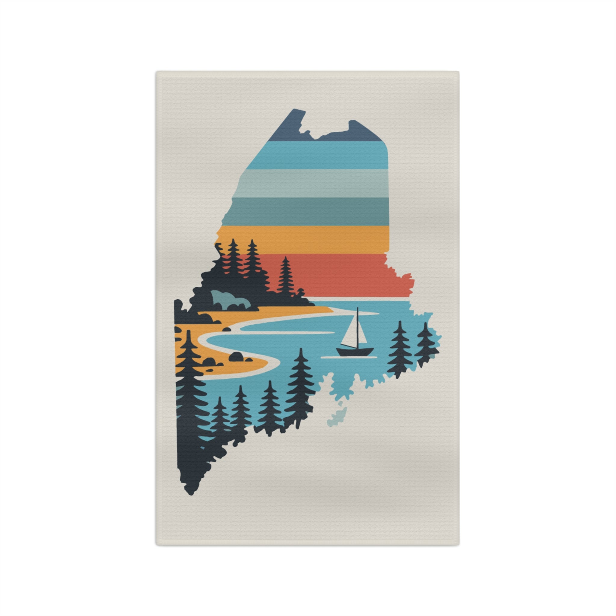 State of Maine Retro Design Tea Towel - Microfiber