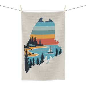 State of Maine Retro Design Tea Towel - Microfiber by Printify