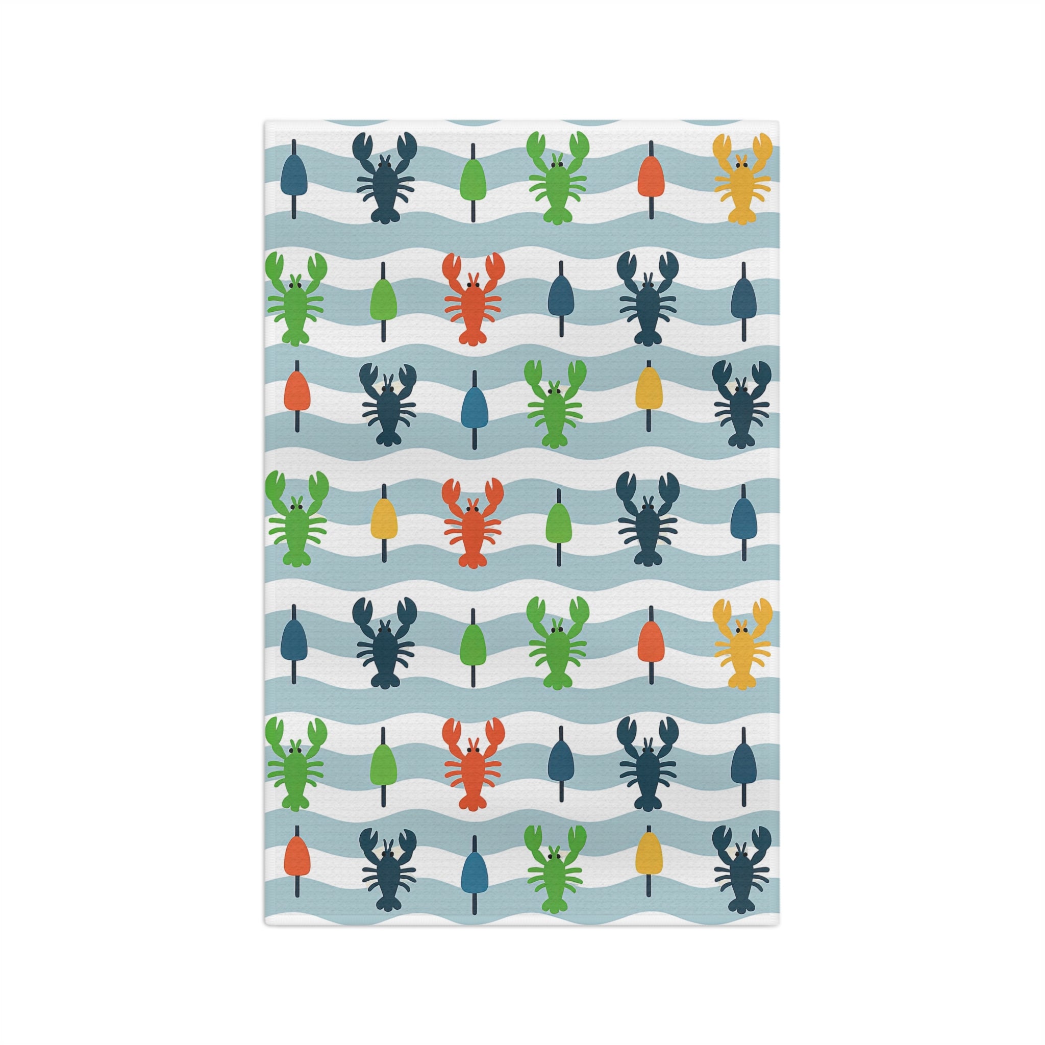Colorful Lobster & Buoy Wave Microfiber Tea Towel