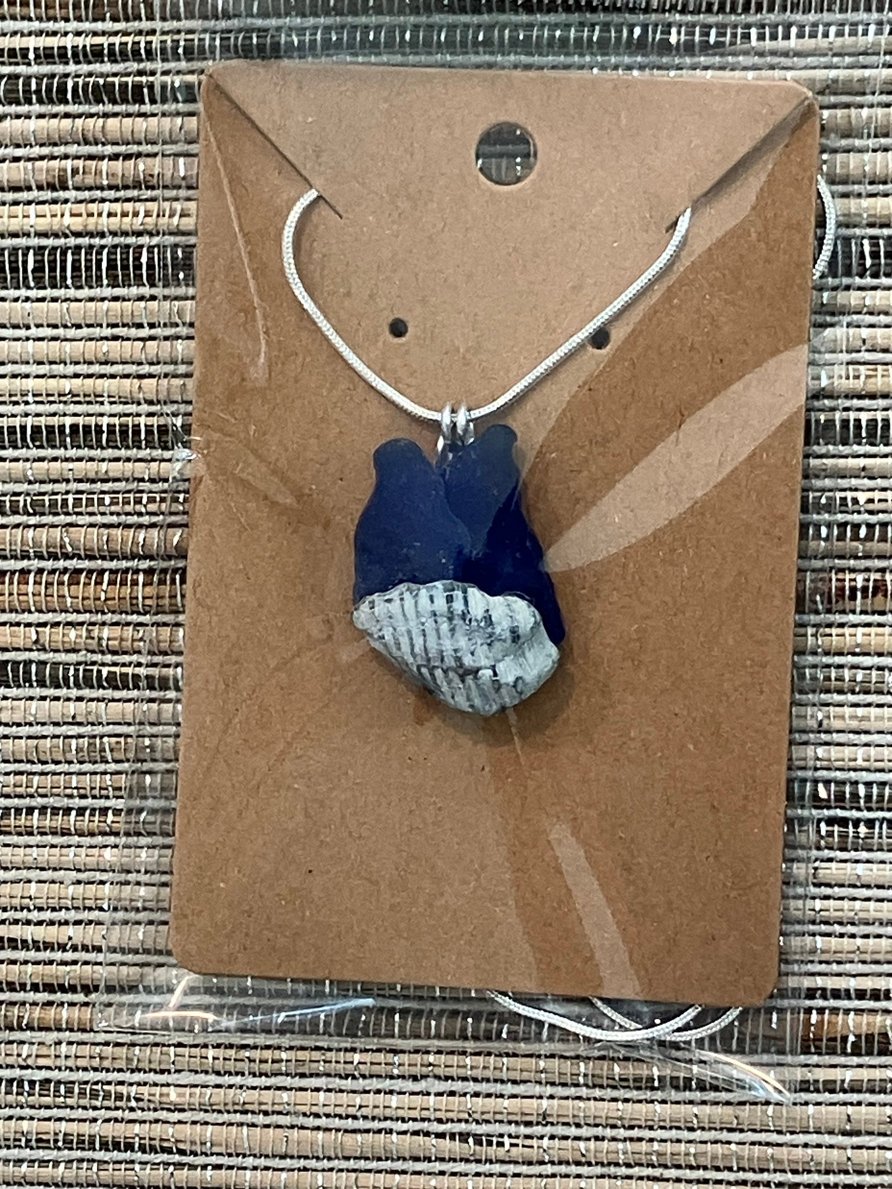 Sailing blue sea glass w/shell