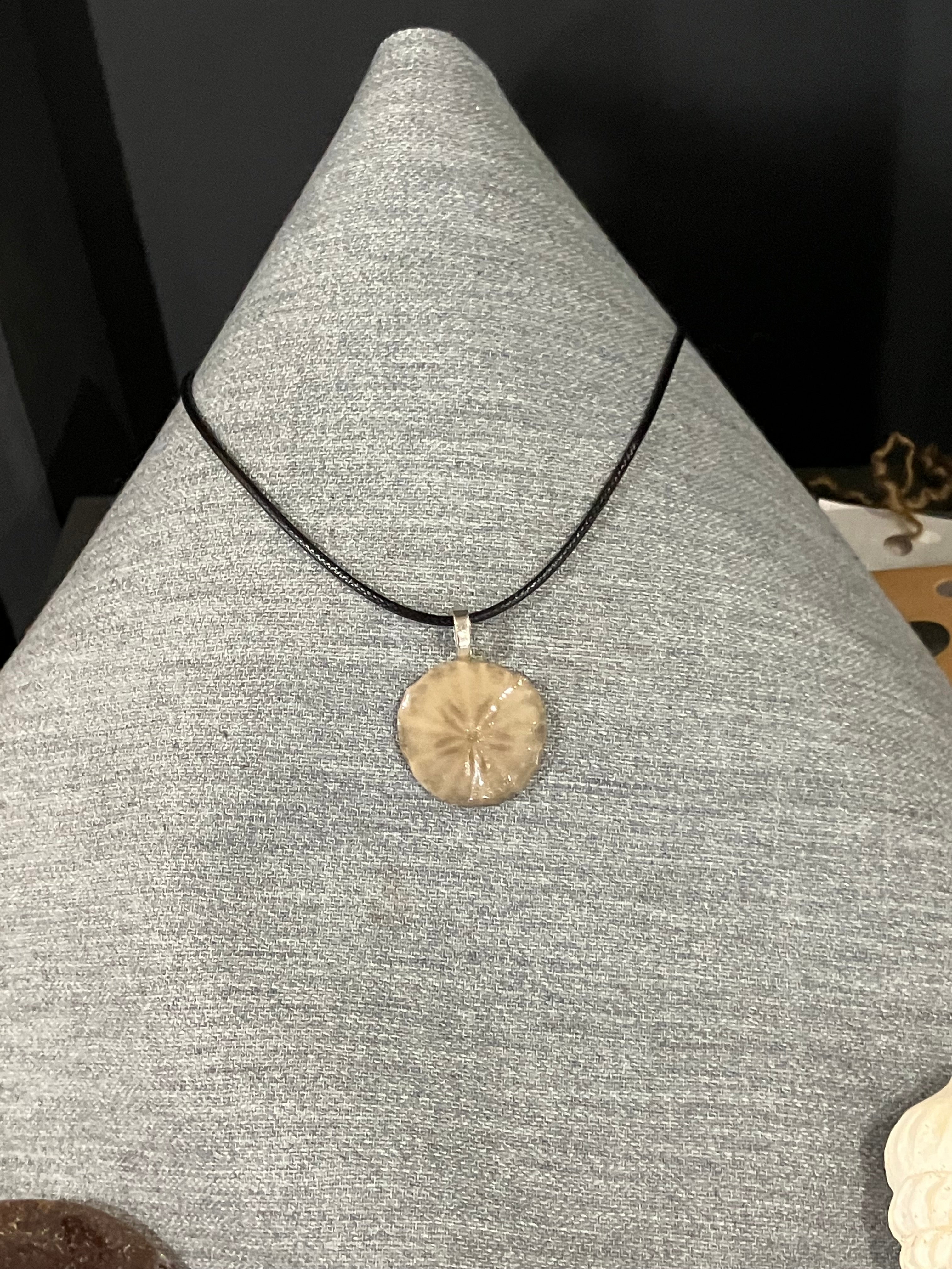 Sand dollar on black cord