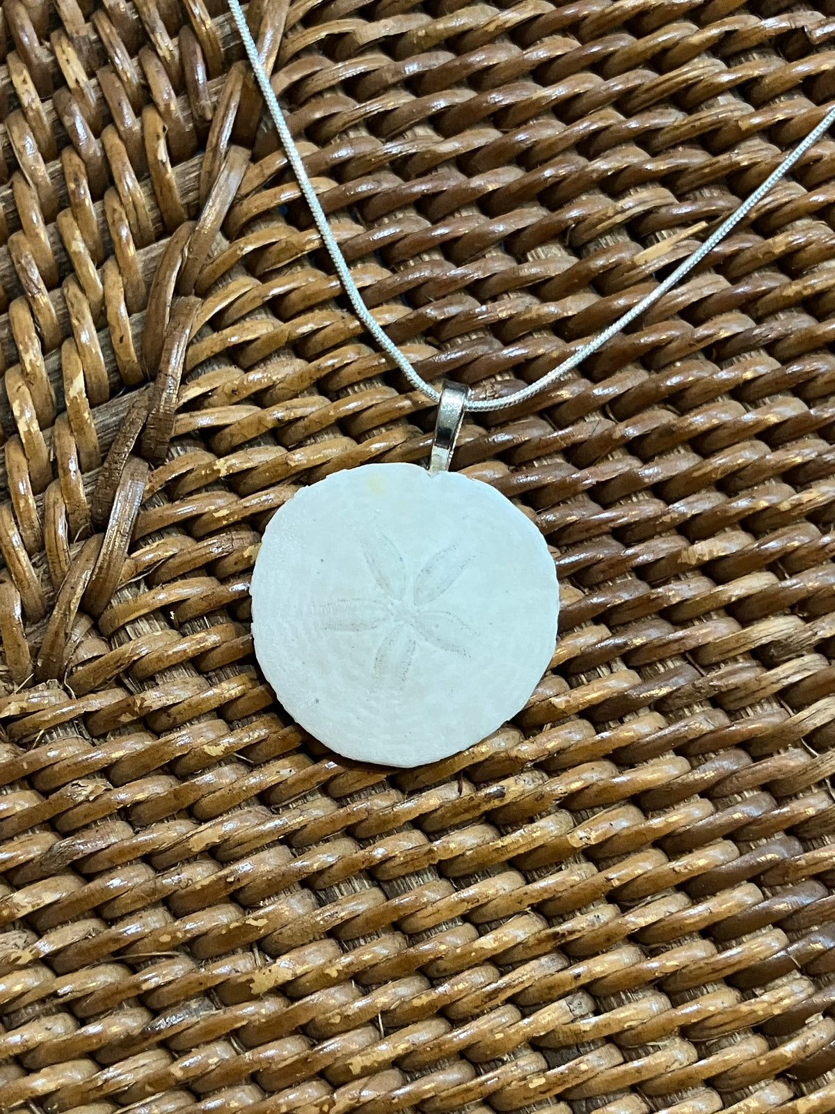 Sand dollar necklace silver cord- white by Tonya Arnold
