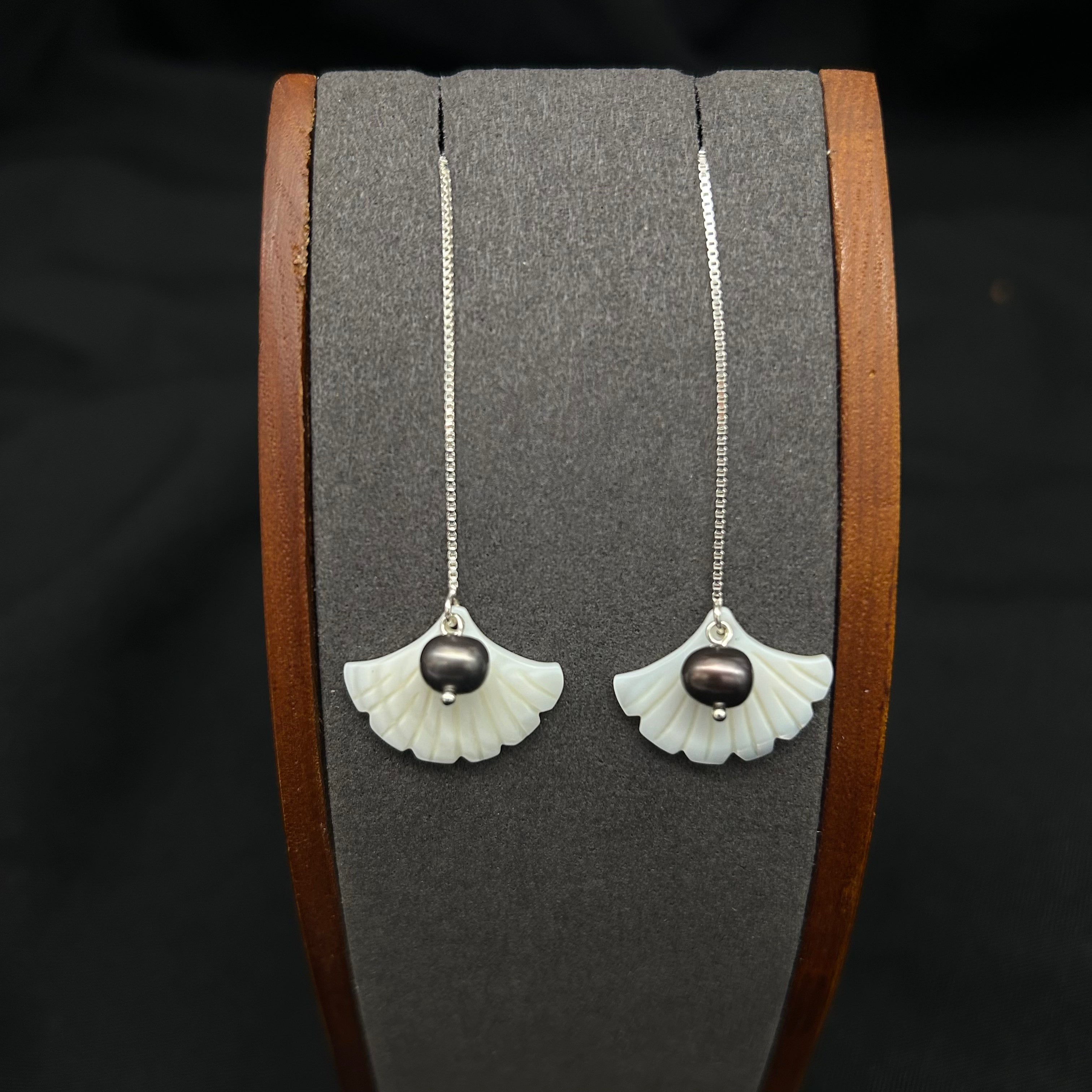 Peacock Pearl and Ginko Leaf Mother of Pearl Passthrough Earrings
