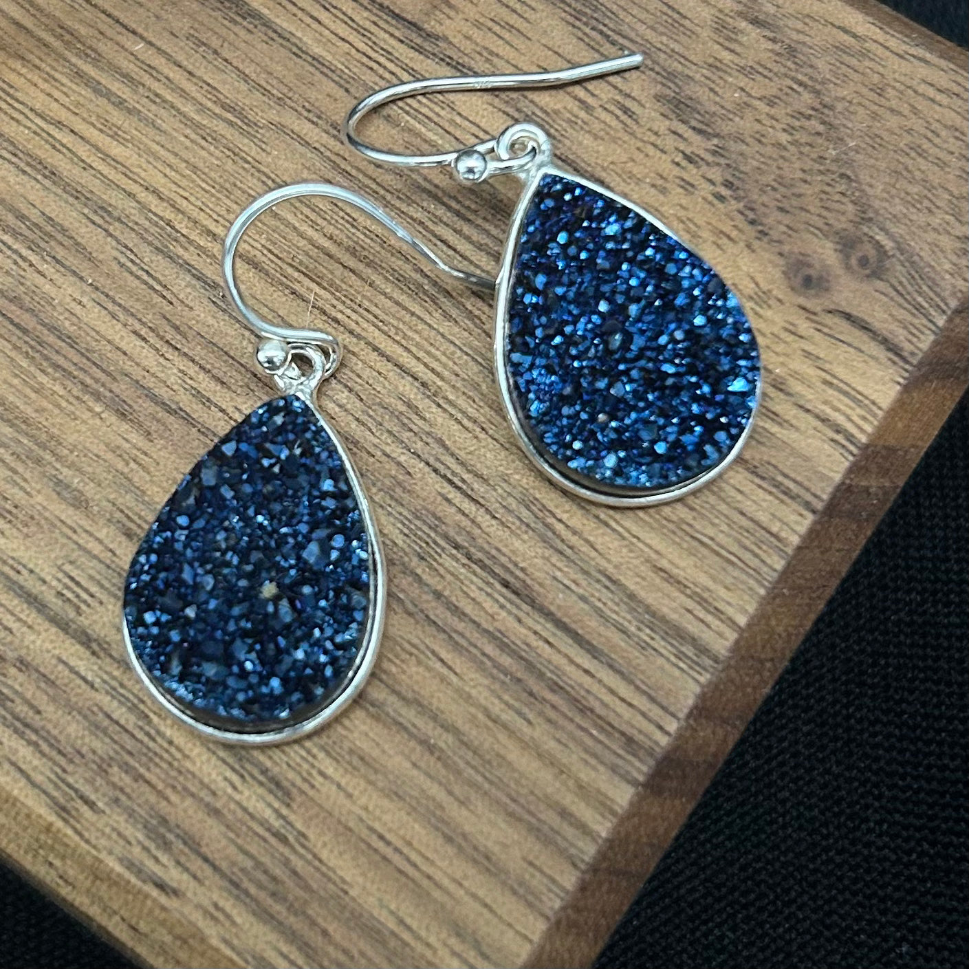 Navy Tear Drop Druzy Earrings