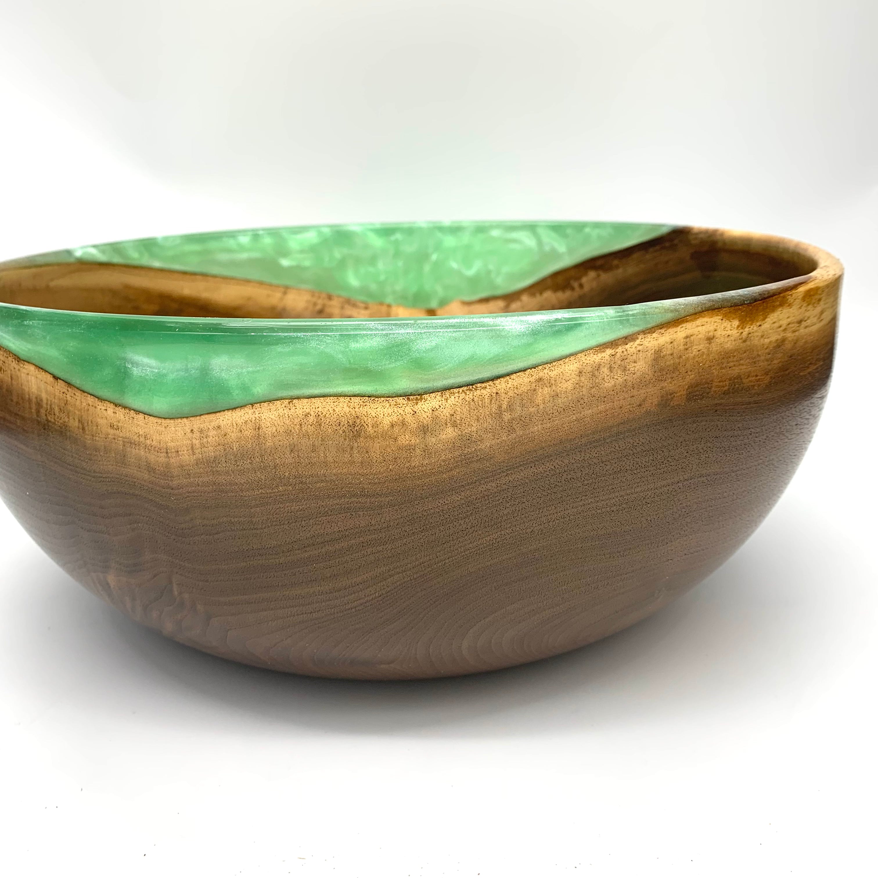 Walnut Crotch Wood and Green Resin Bowl