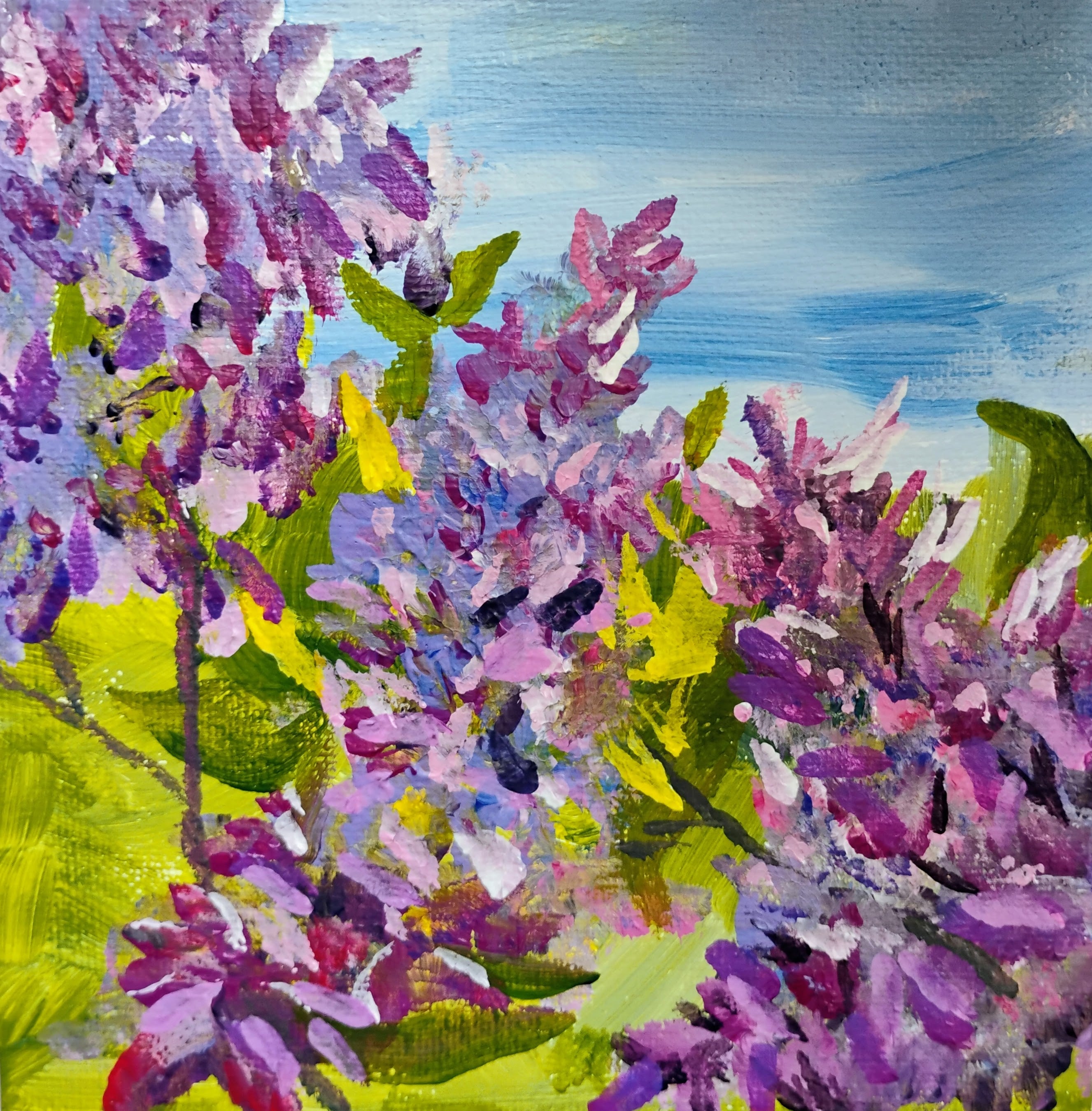 Trio of Lilacs acrylic painting