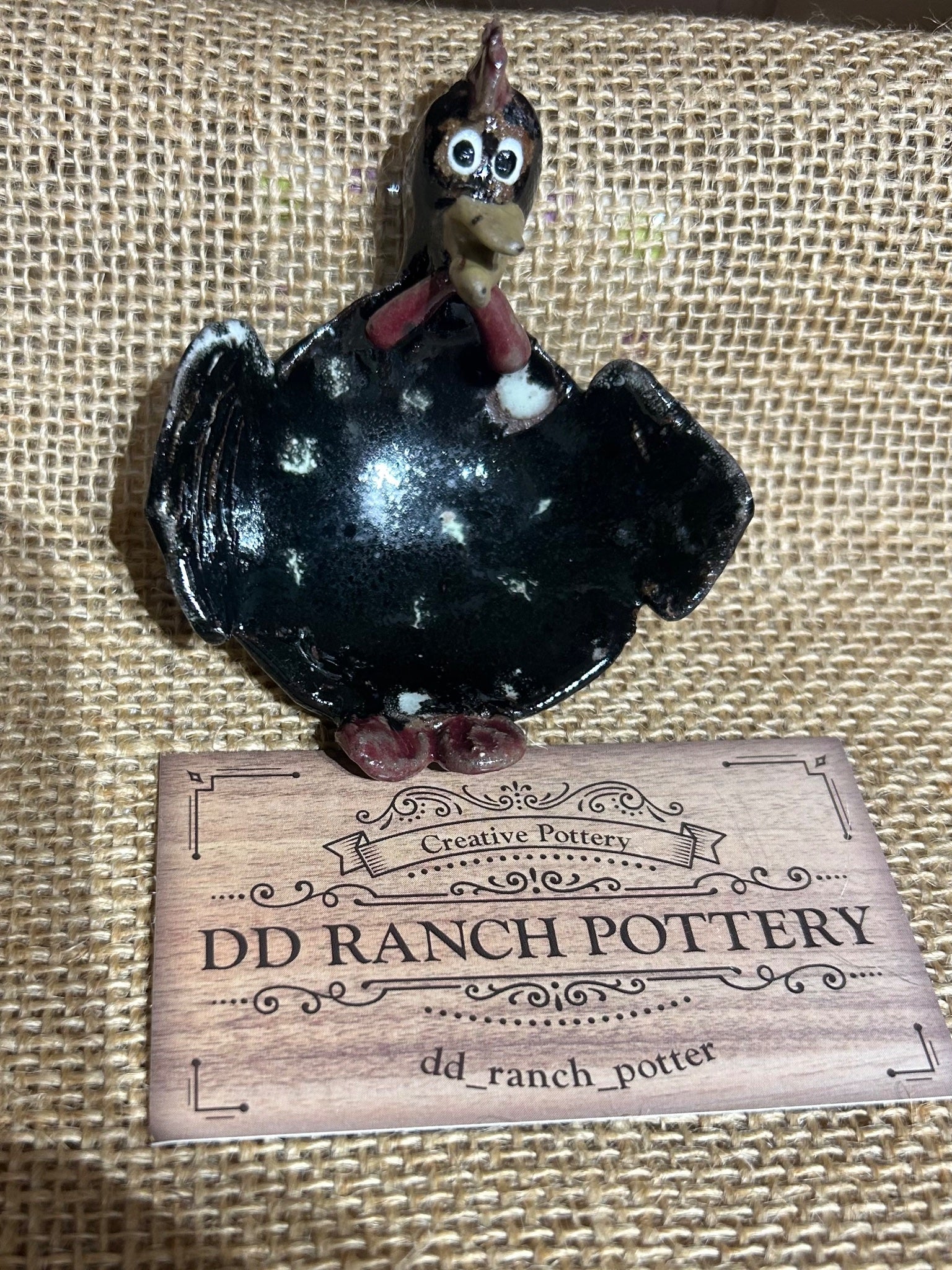 Trinket, rings, spoon holder black speckled chicken 1