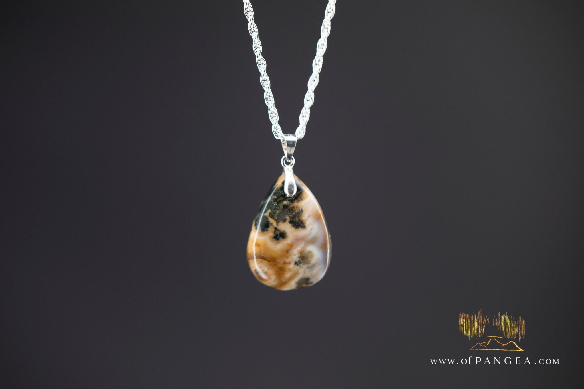 Ocean Jasper Teardrop Pendant - with Italian Sterling Silver chain