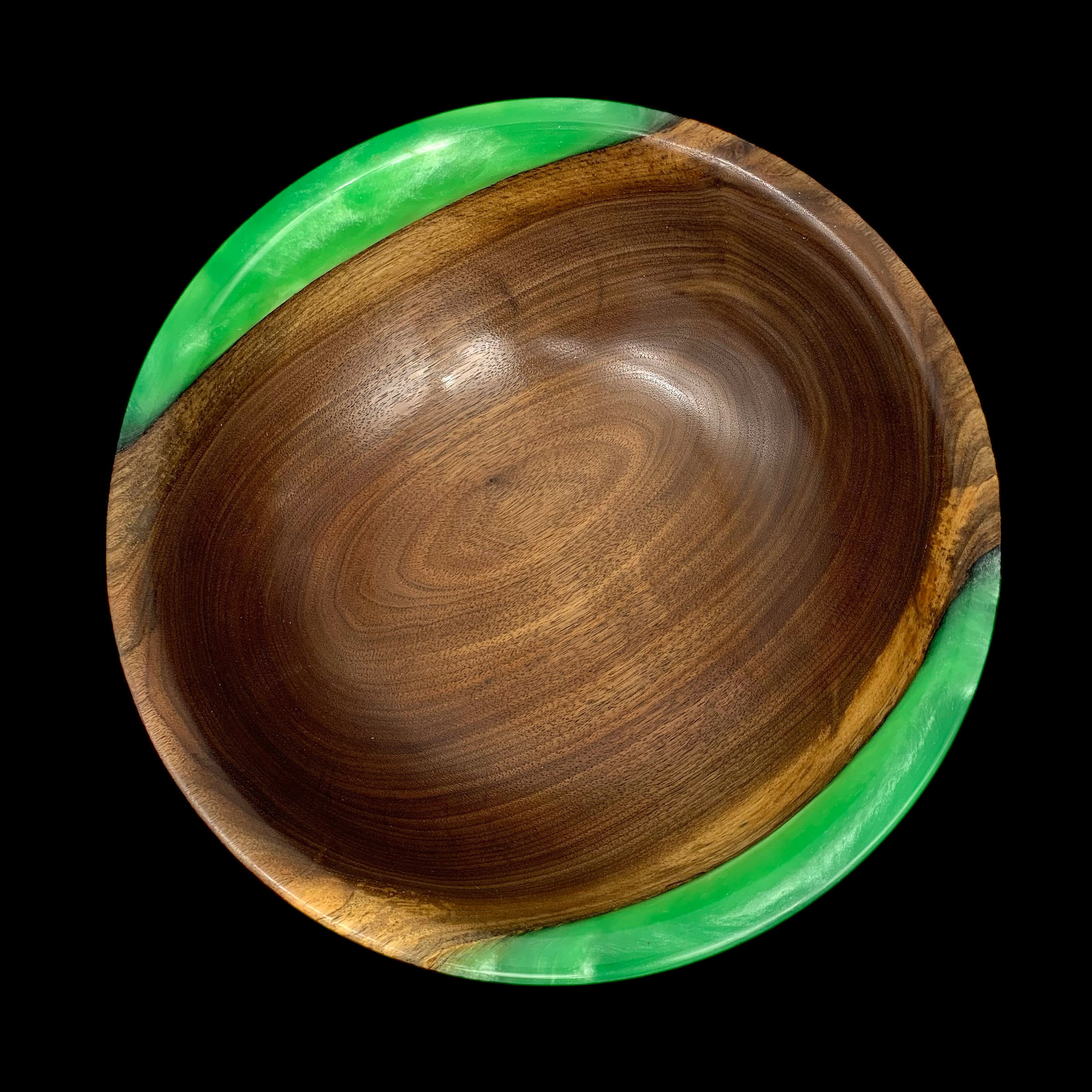 Walnut Wood and Green Resin Bowl