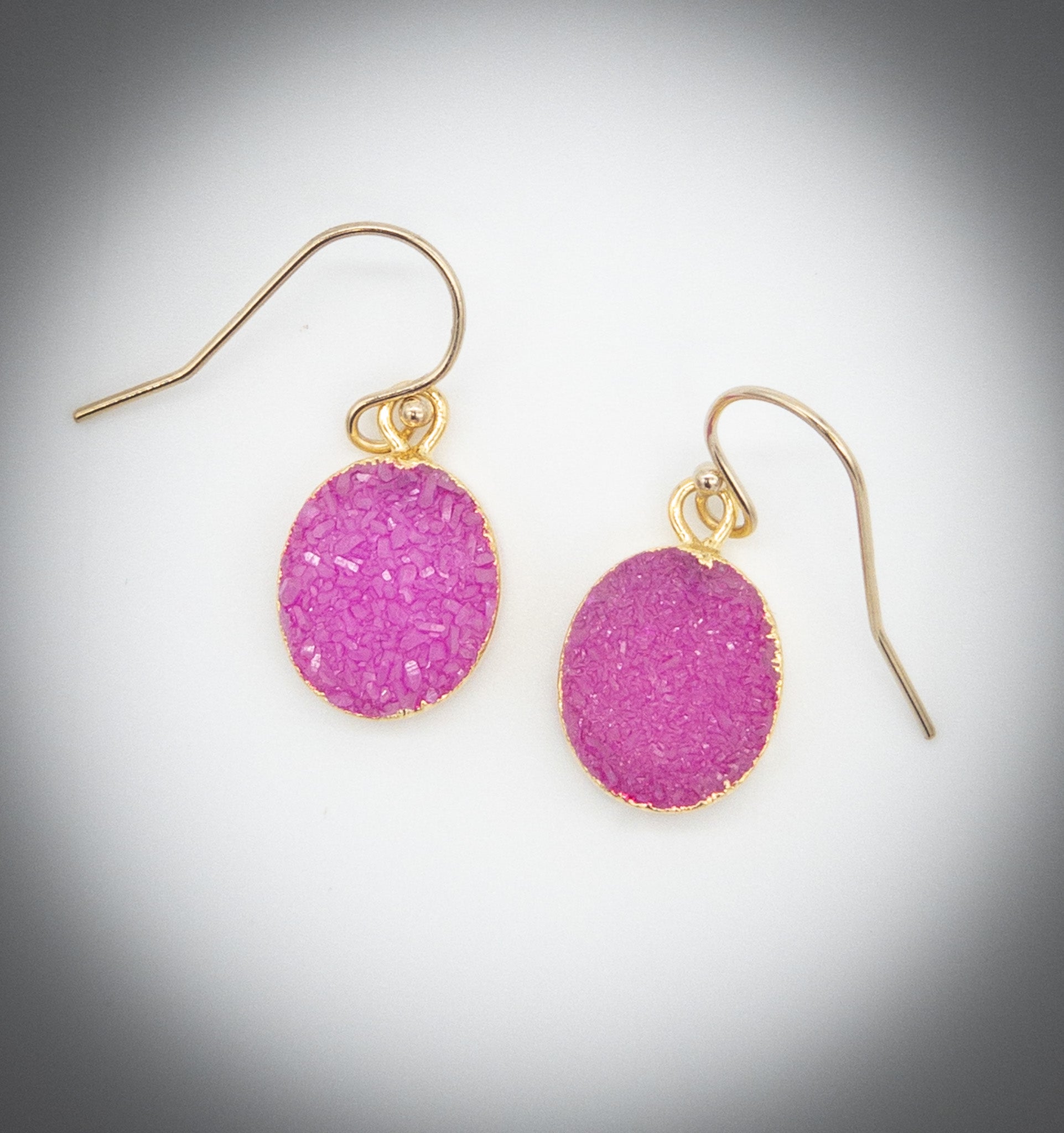 Oval Pink Druzy Earrings - Jewelry Edgecomb Potters