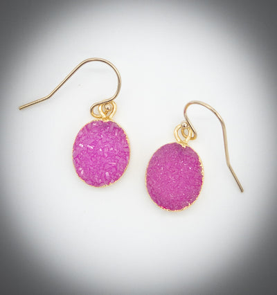 Oval Pink Druzy Earrings - Jewelry Edgecomb Potters
