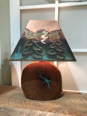 Washed Green Tree Copper Shade/Mesquite Base Lamp - Lighting Edgecomb Potters