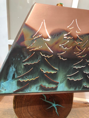 Washed Green Tree Copper Shade/Mesquite Base Lamp - Lighting Edgecomb Potters