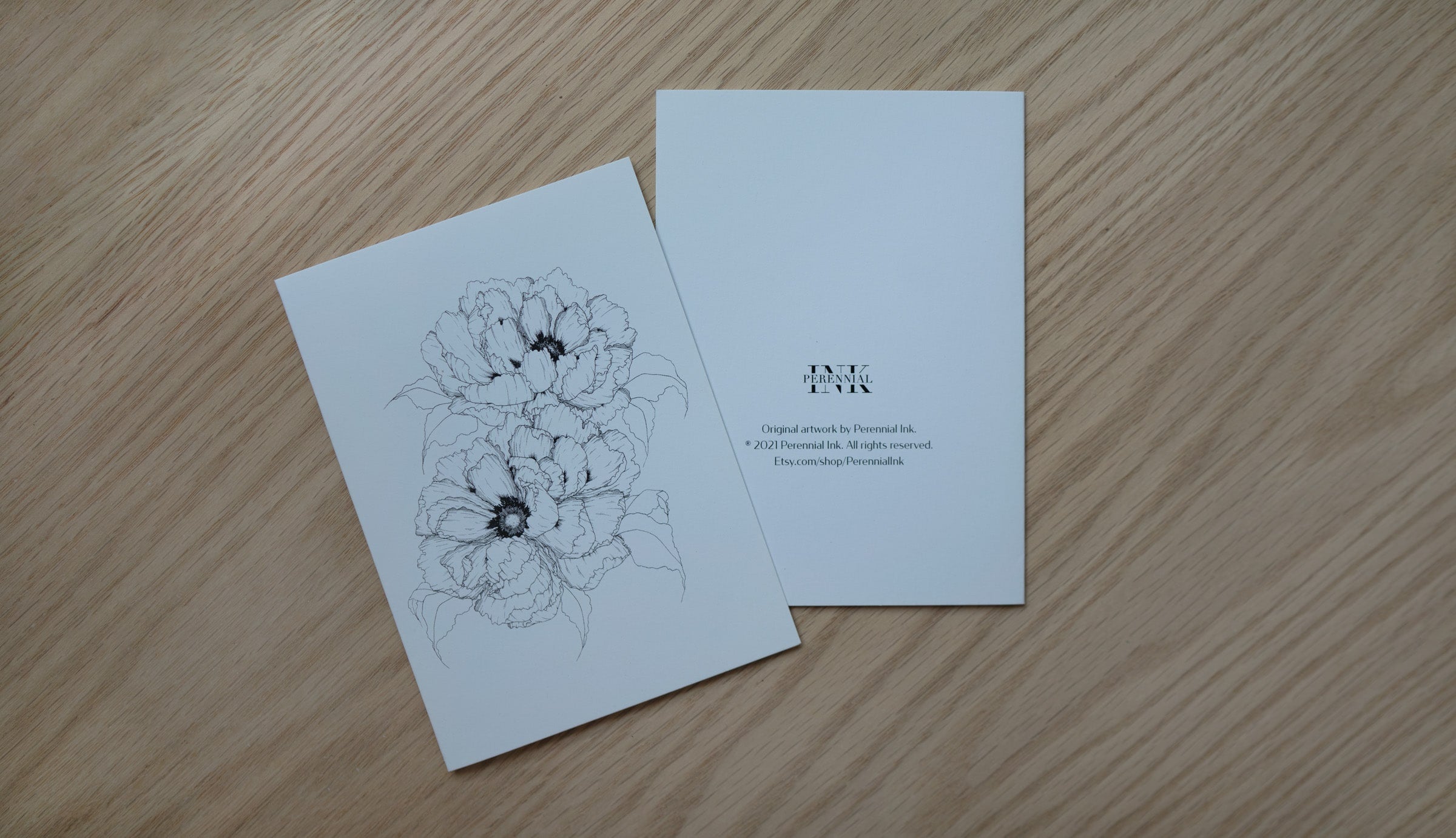 Two Peonies - greeting card Edgecomb Potters