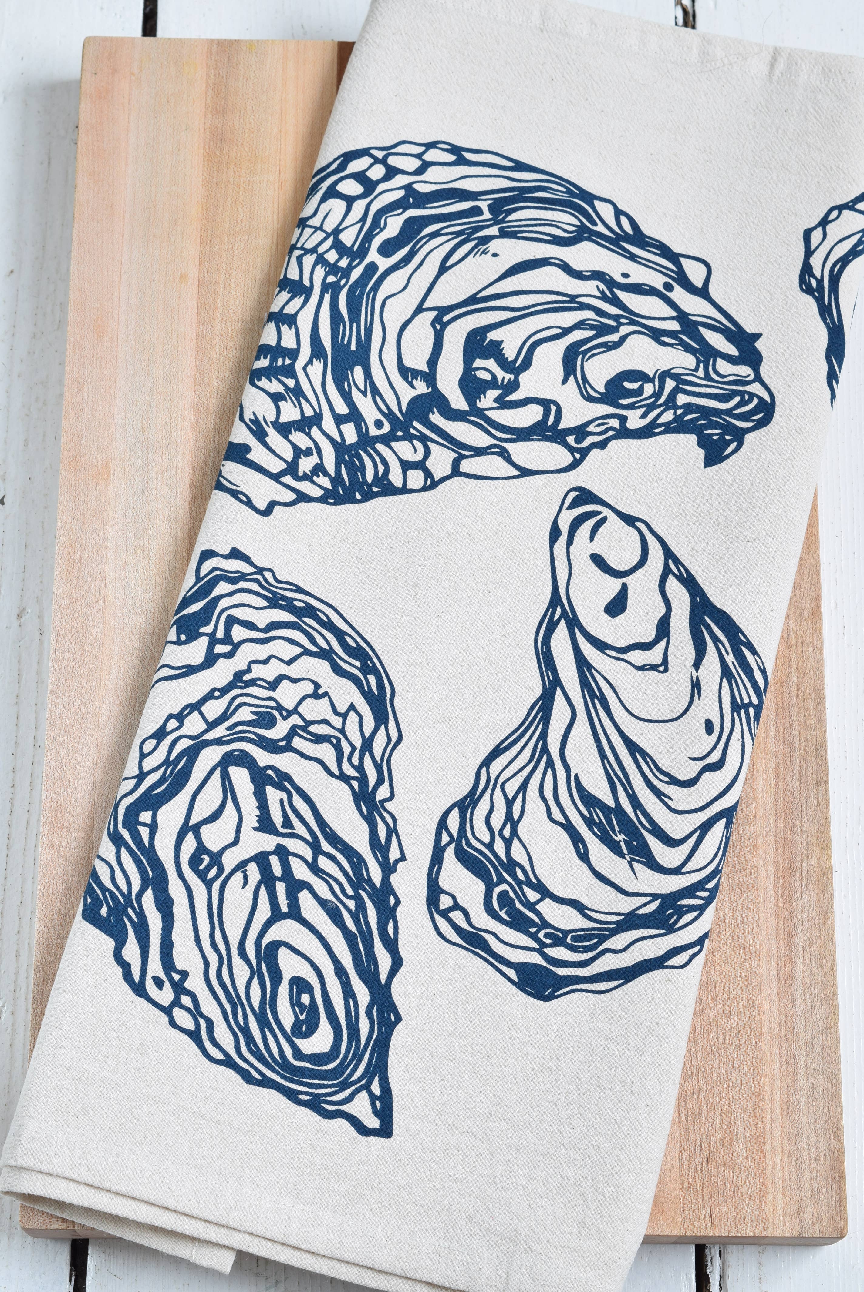 Oyster Tea Towel in Navy Blue - Textiles Edgecomb Potters
