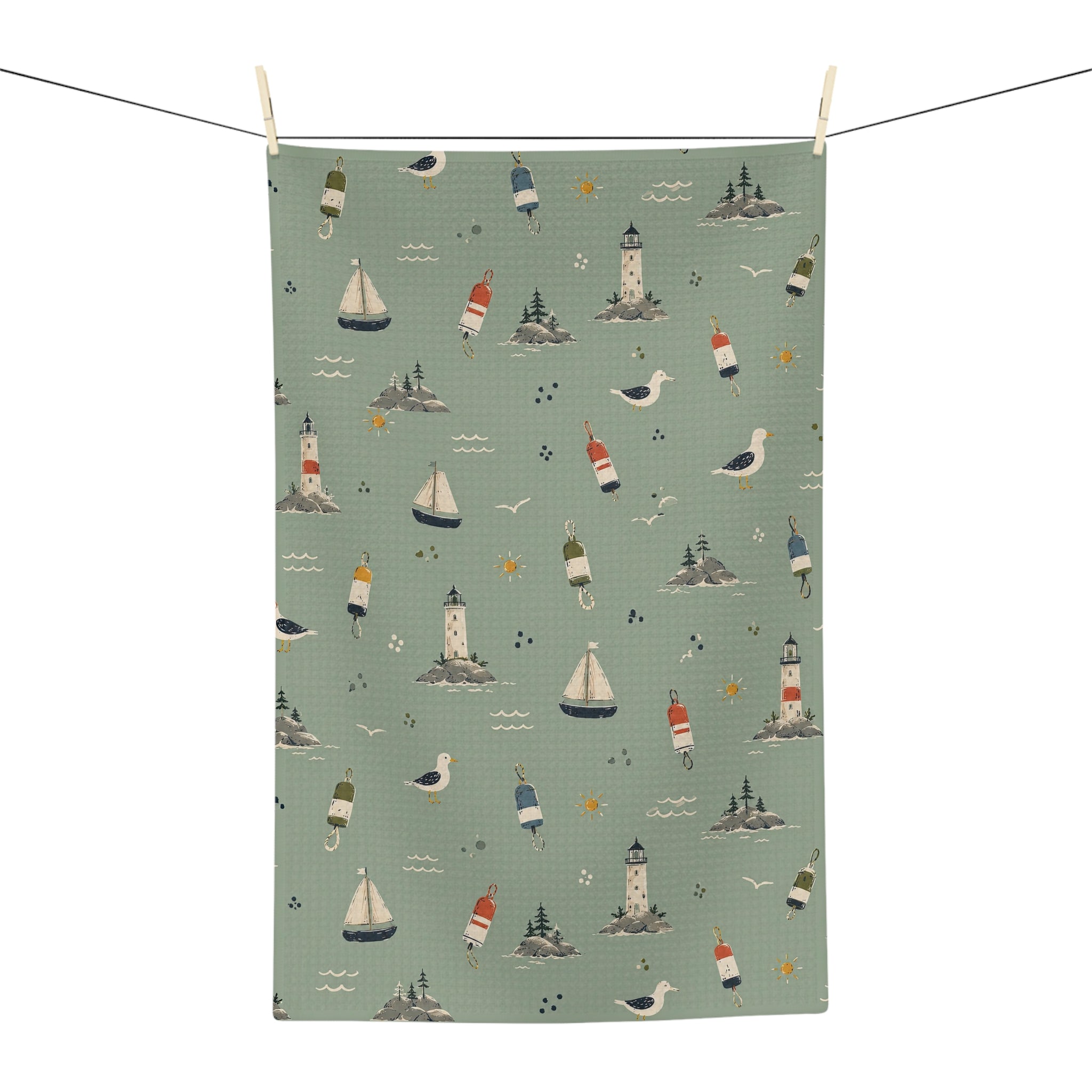 Maine Bird & Boat Microfiber Tea Towel — Coastal Nautical Kitchen Towel