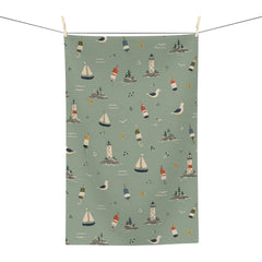 Maine Bird & Boat Microfiber Tea Towel — Coastal Nautical Kitchen Towel