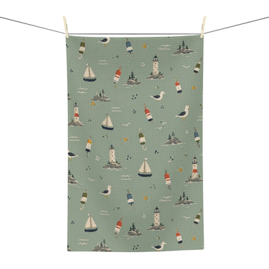 Maine Bird & Boat Microfiber Tea Towel — Coastal Nautical Kitchen Towel