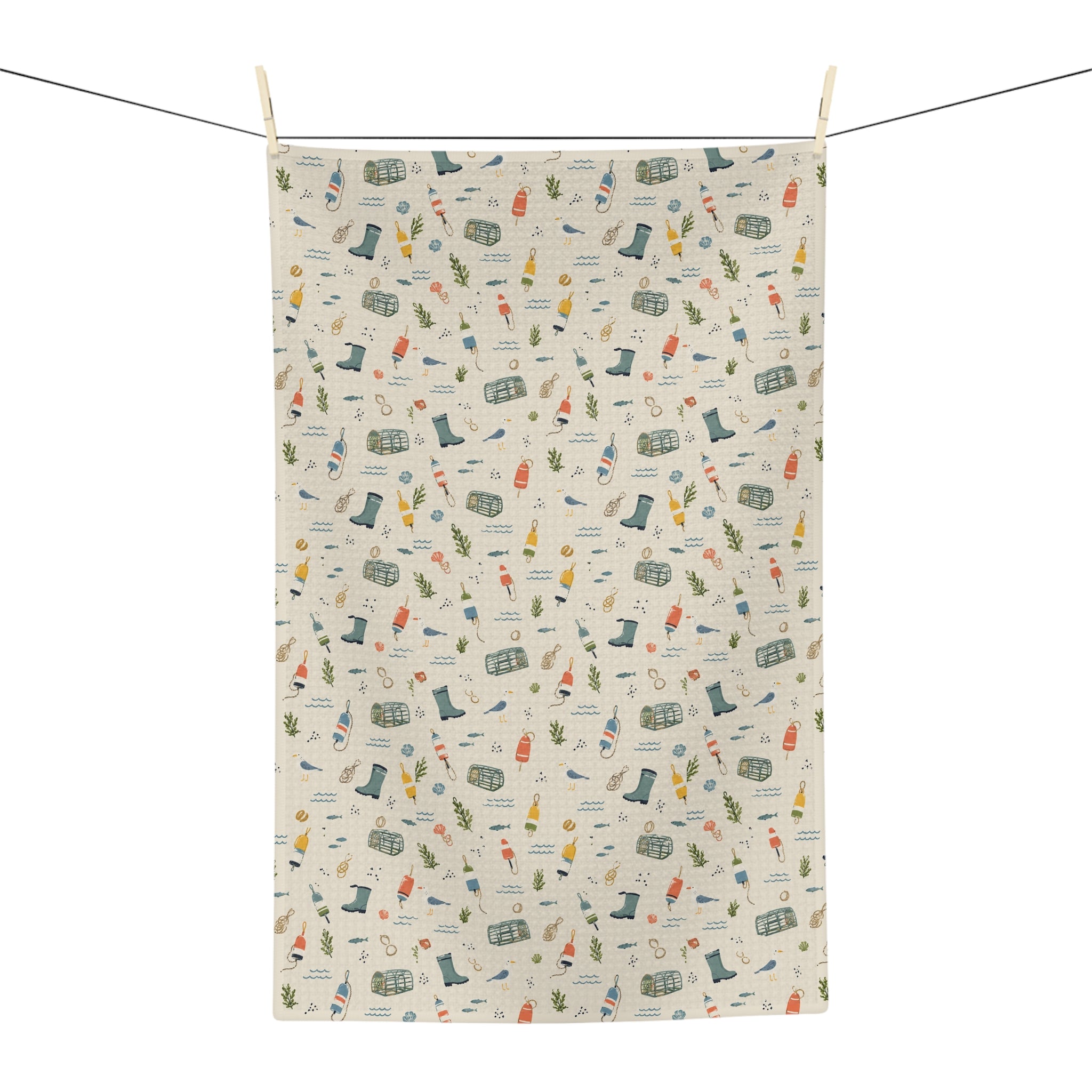Coastal Harbor Tea Towel — Maine Dockside Kitchen Microfiber