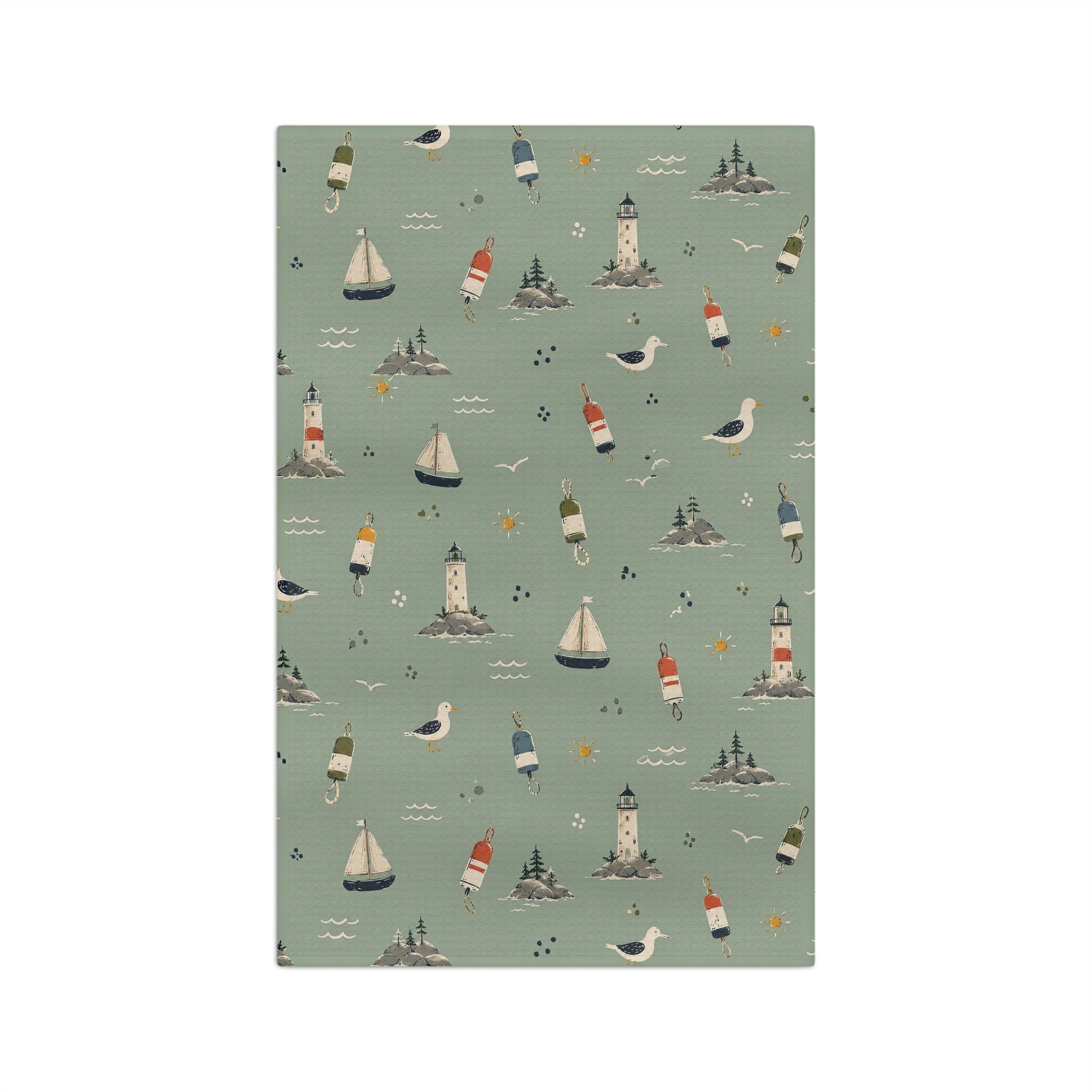 Maine Bird & Boat Microfiber Tea Towel — Coastal Nautical Kitchen Towel