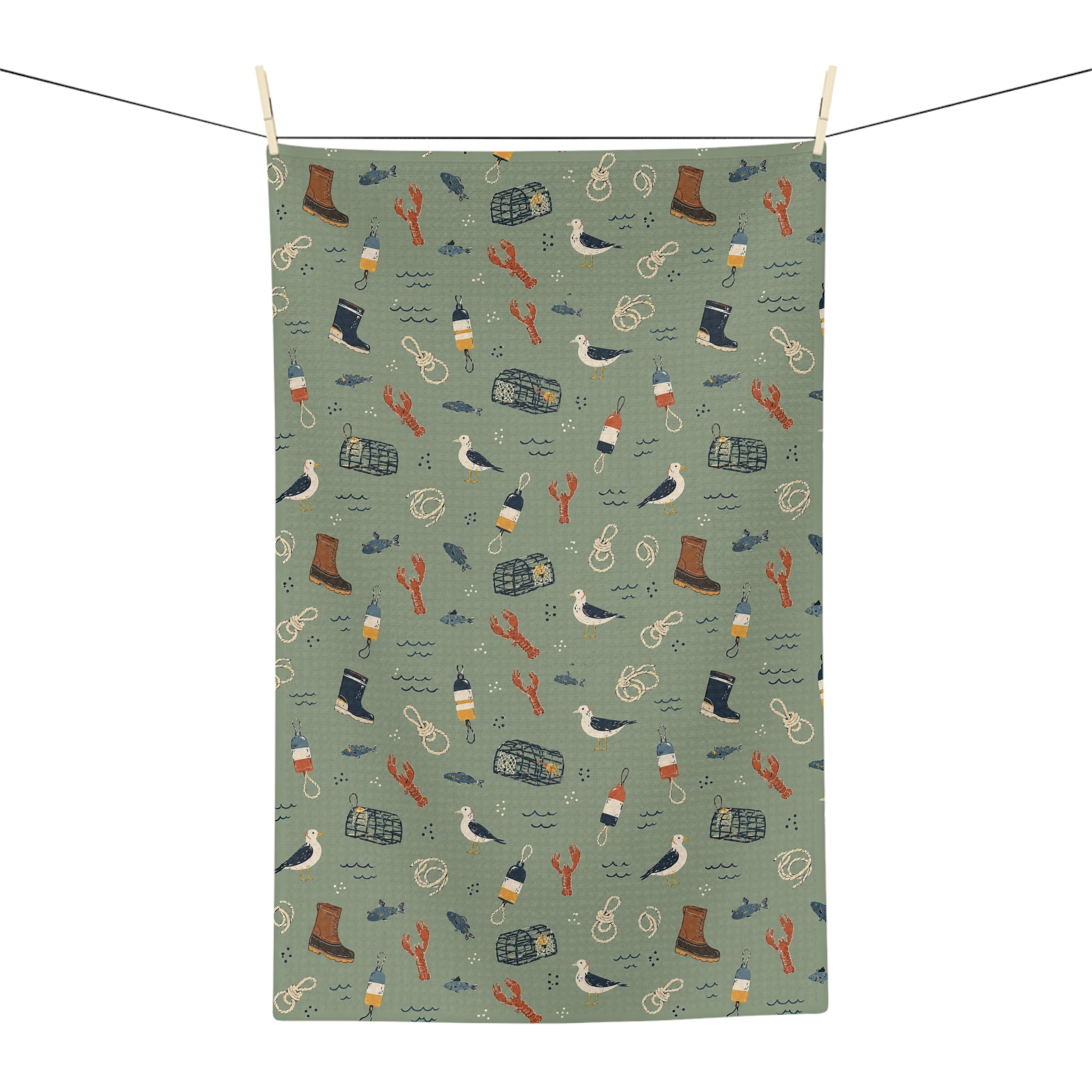 Maine Lobster & Boot Microfiber Tea Towel — Coastal Kitchen Decor