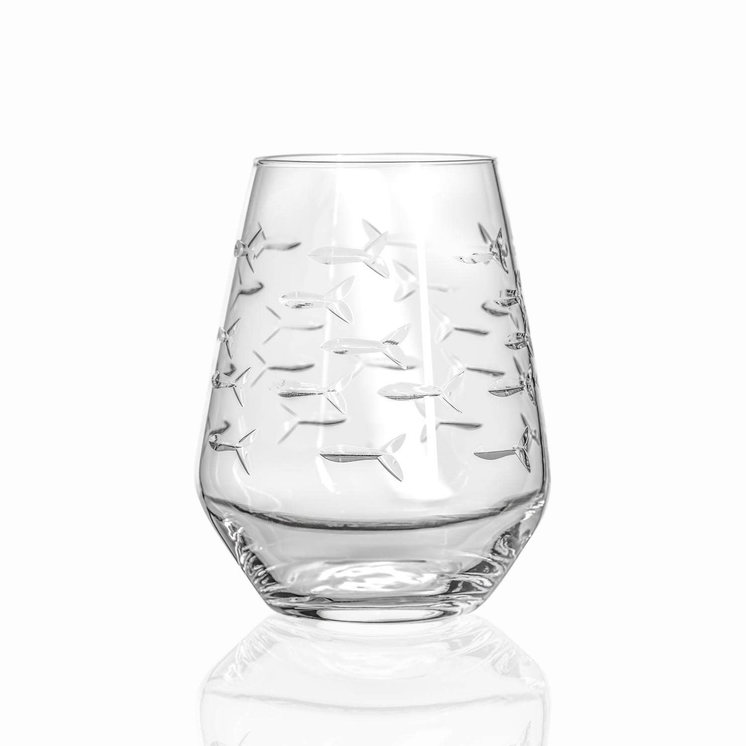 Fish Etched Stemless Wine Glass