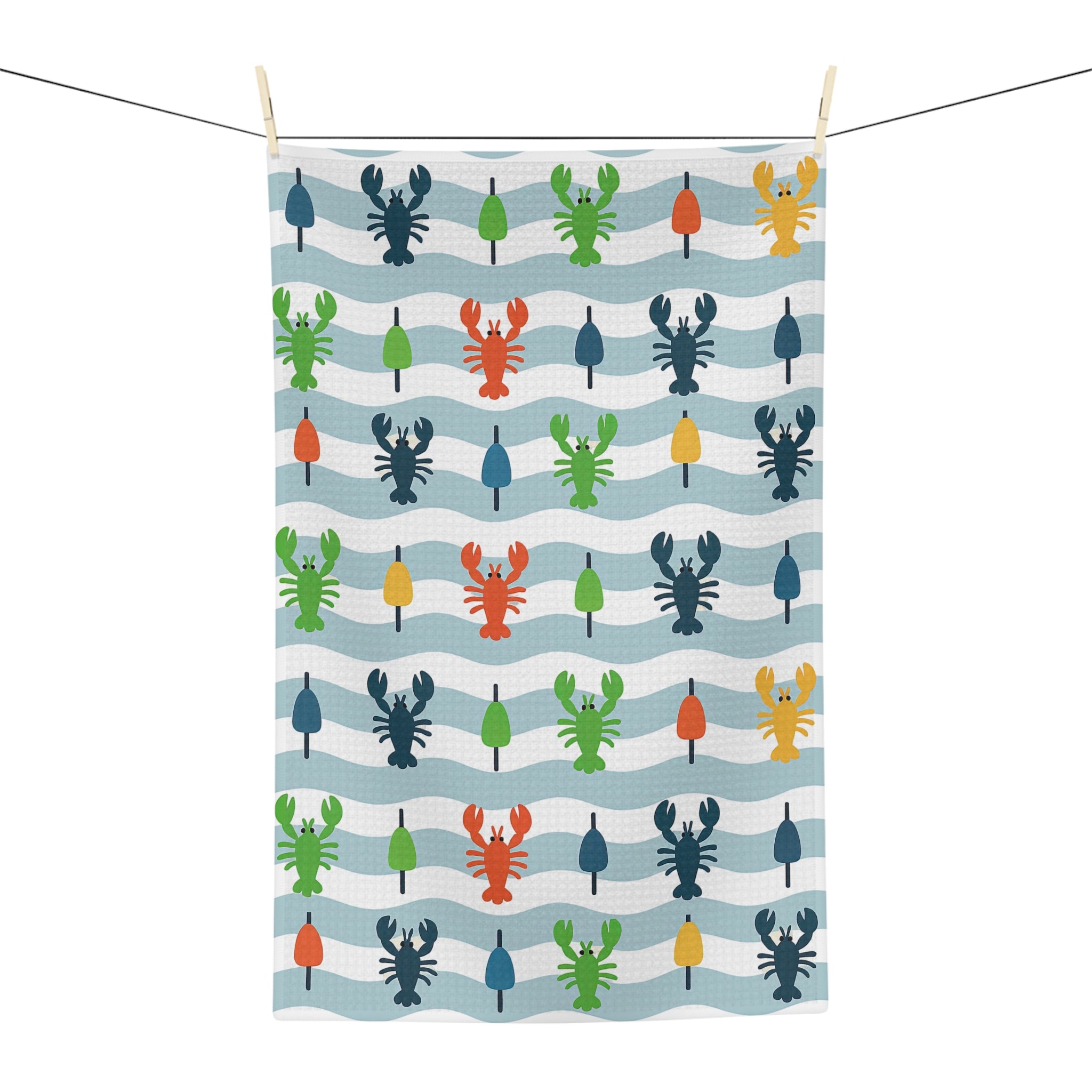 Colorful Lobster & Buoy Wave Microfiber Tea Towel