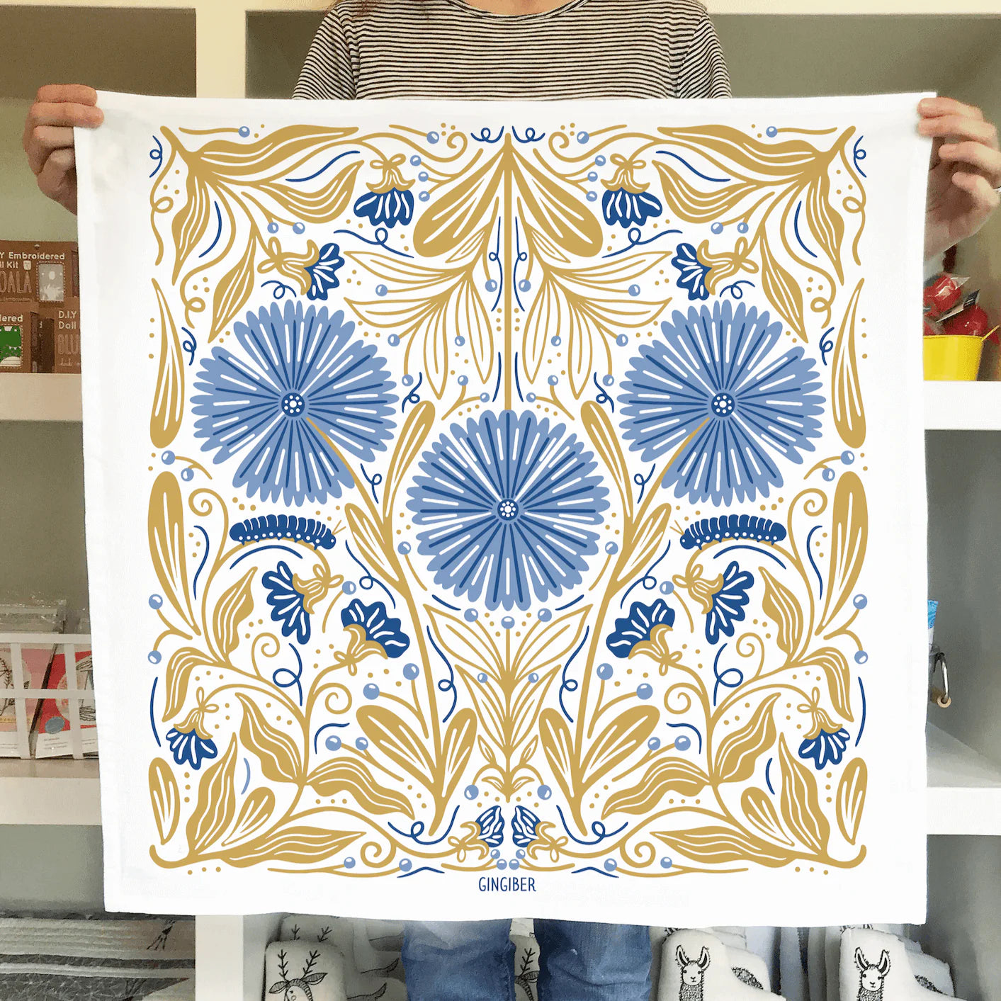 Blue Caterpillar Tea Towel