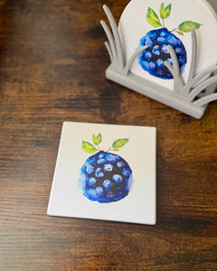Blueberry Watercolor Art Coaster by Maine Pottery Co.