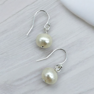 White Pearl Earrings by Nance Trueworthy