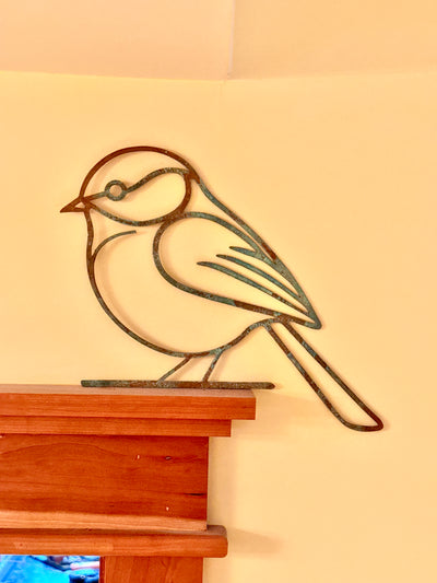 Chickadee in Copper — Hand-Worked Patina Wall Art (9 × 12)