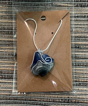Sailing blue sea glass shell w/wire by Tonya Arnold
