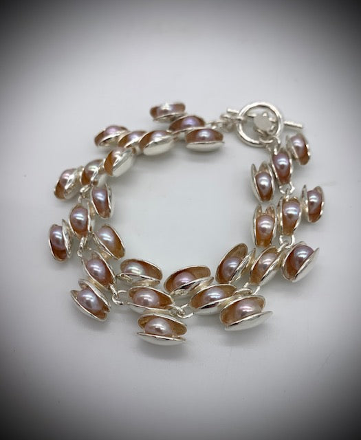 Mussel Shell Bracelet with Pink Lavender Freshwater Pearl - Jewelry Edgecomb Potters