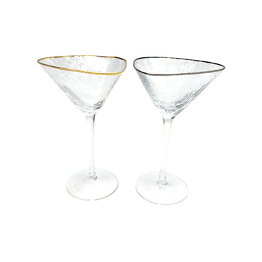 Triangular Gold & Silver Rim Martini Glass