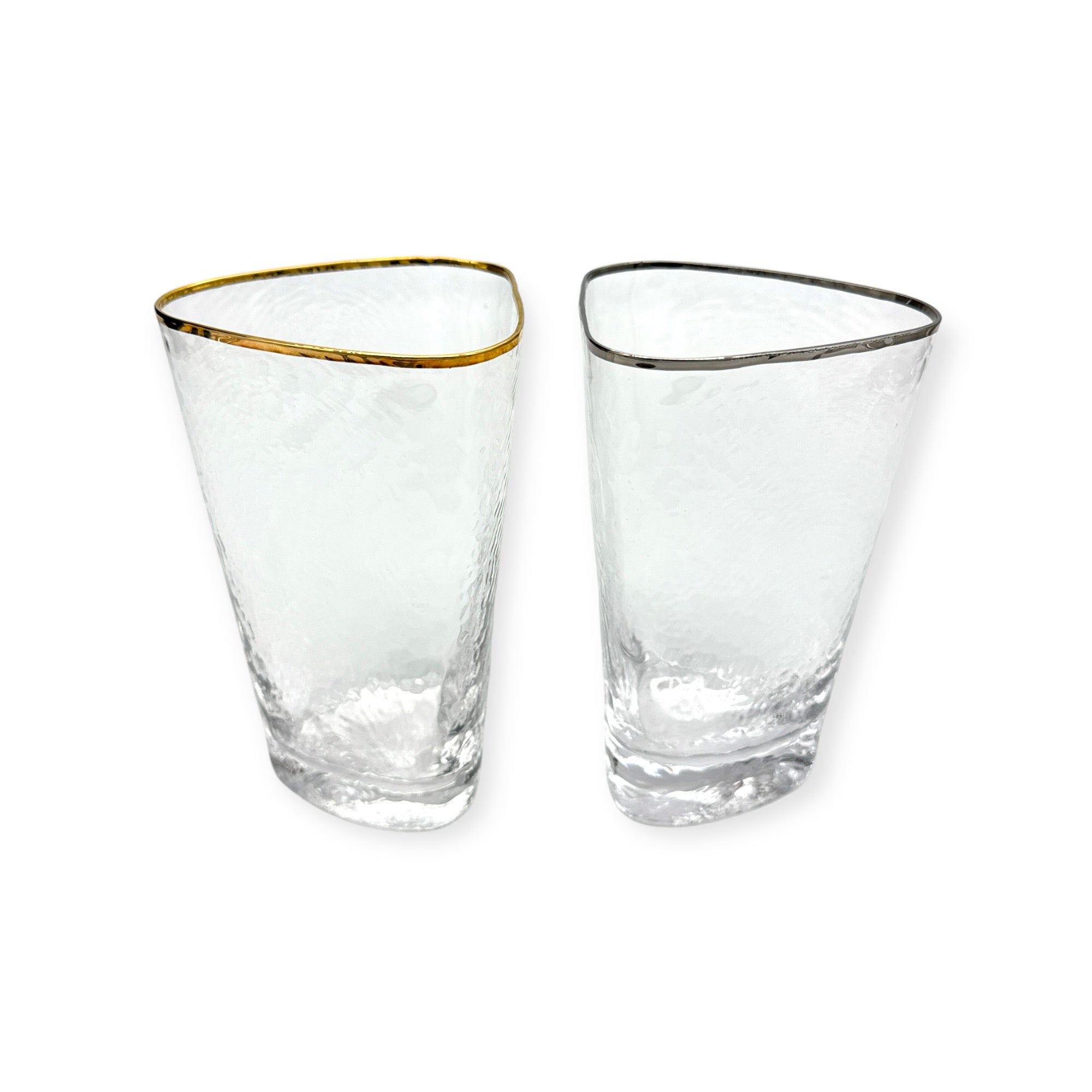 Triangular Highball Gold & Silver Rim Glass