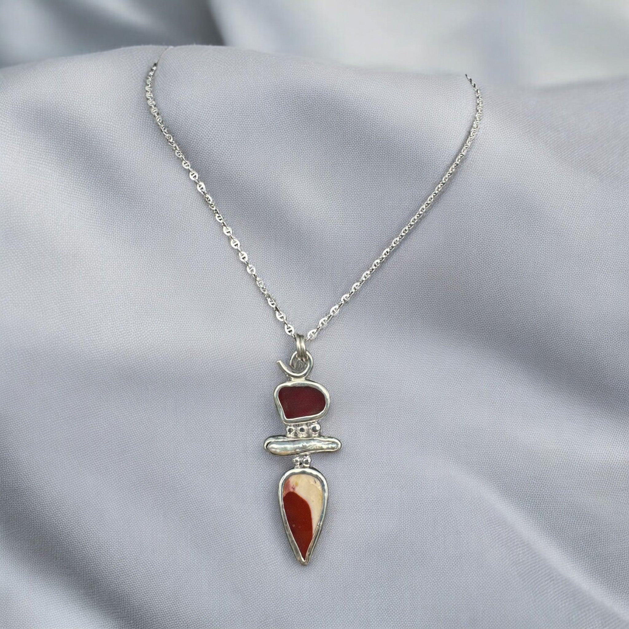 Sea Glass Pearl Mookite Sterling Necklace