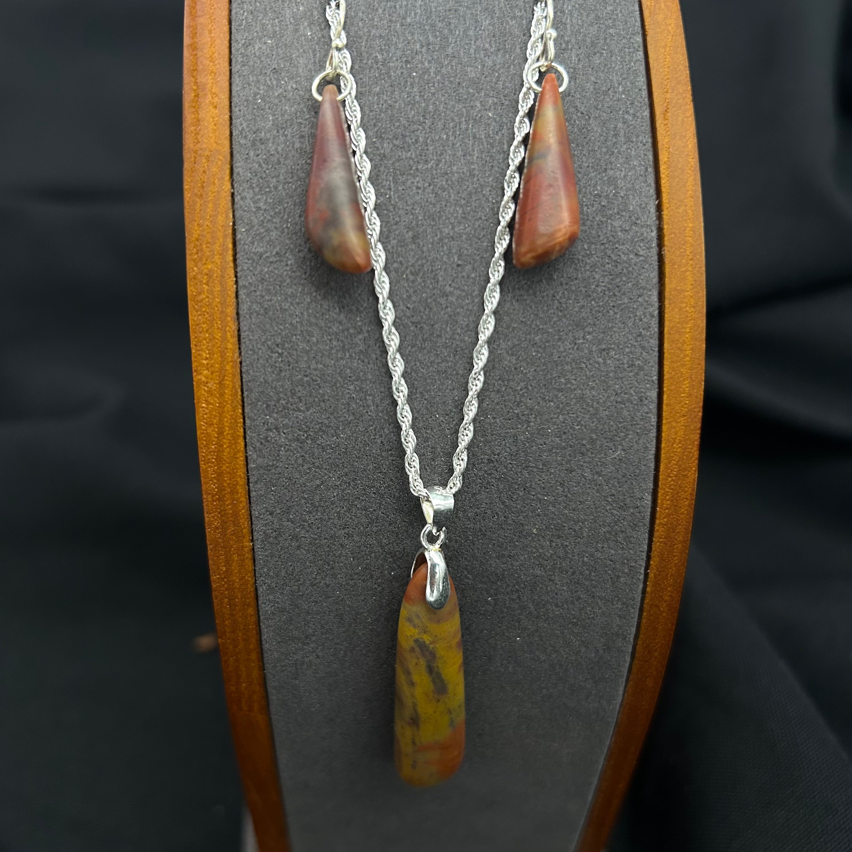 Petrified Wood Drop Necklace and Earring Set