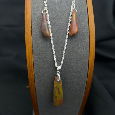 Petrified Wood Drop Necklace and Earring Set by Joe Foster