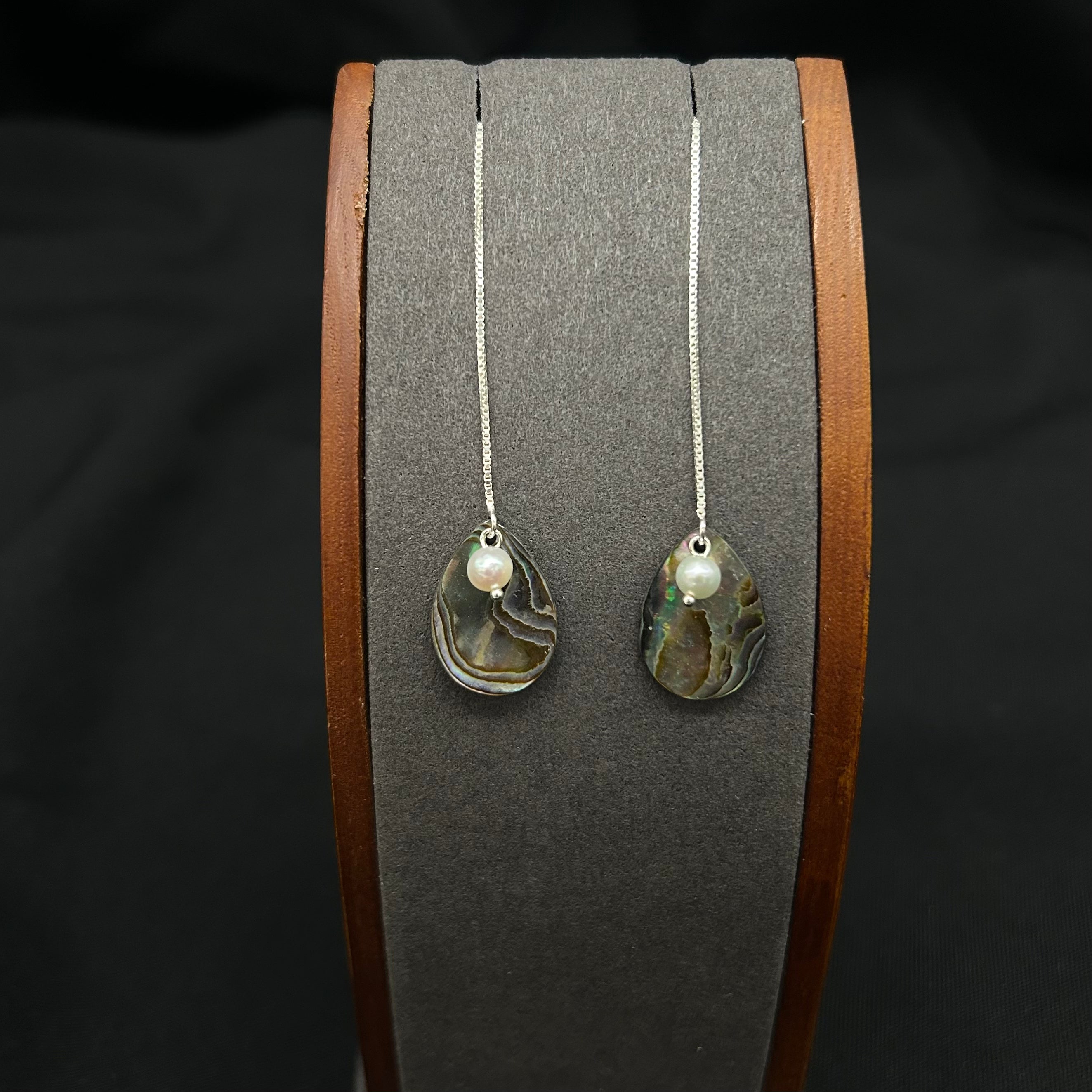 Akoya Pearl and Paua Abalone Drop Passthrough Earrings