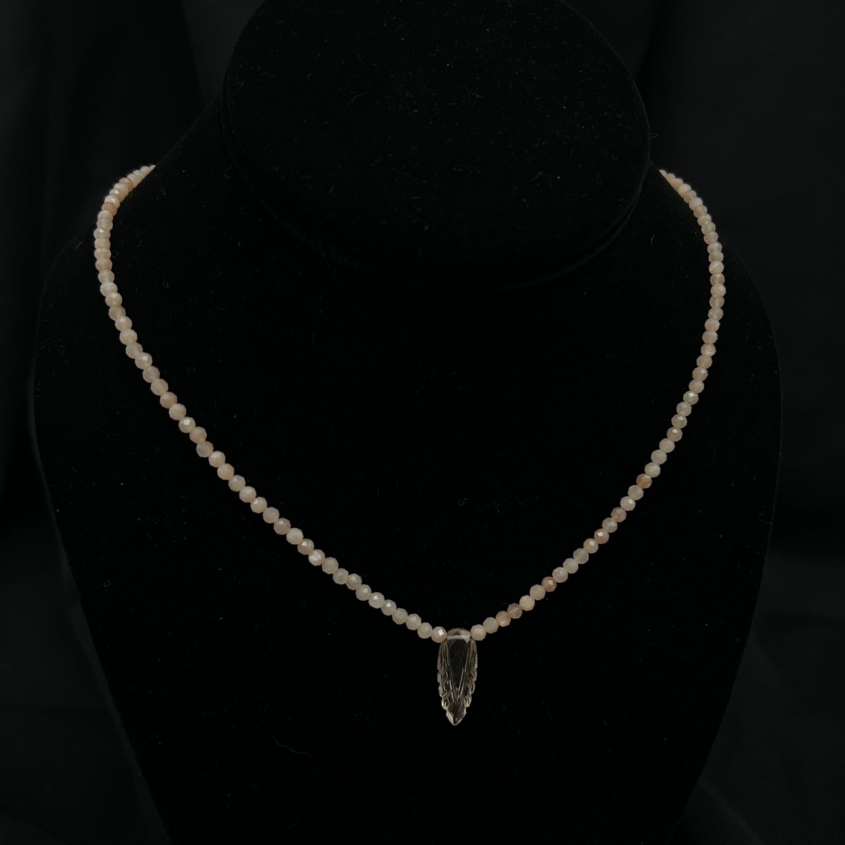 Peach Moonstone w/ Carved Quartz Necklace