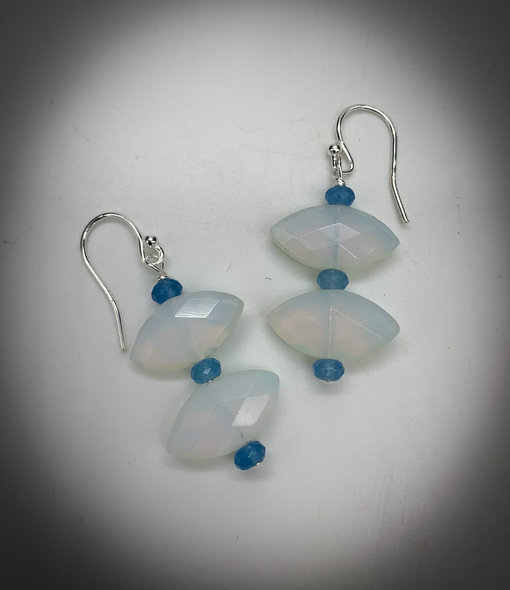 Double Opalite Marquis Shape w/Blue Chalcedony Earrings