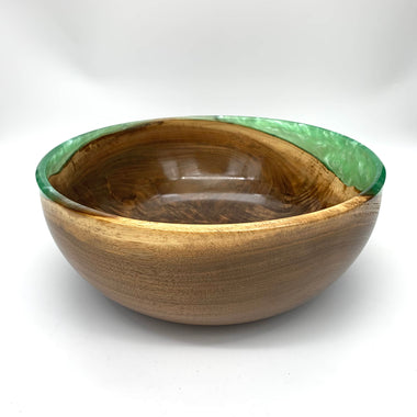 Walnut Crotch Wood and Green Resin Bowl by Richard Shepperd