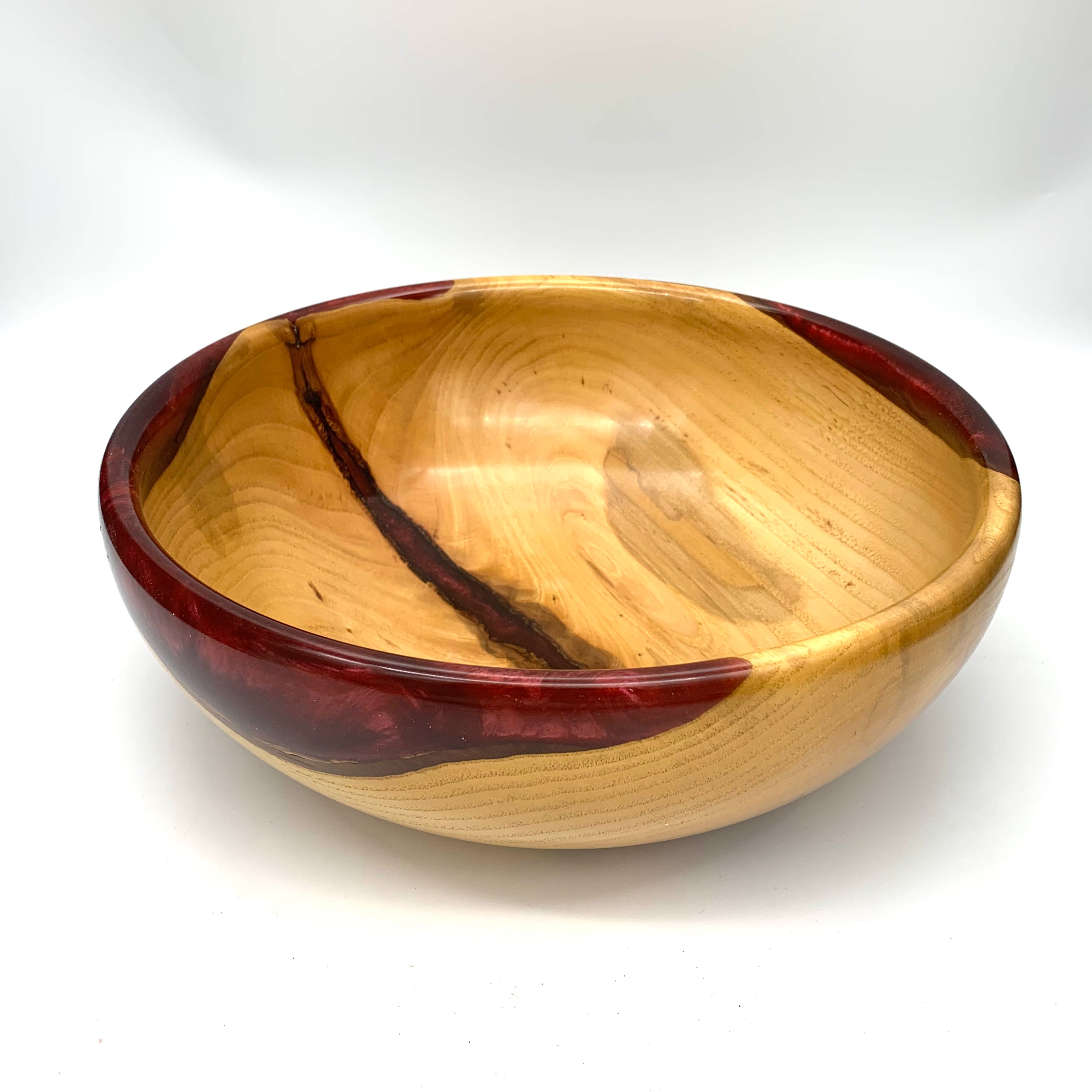Hickory Wood and Red Resin Bowl