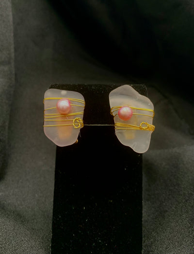 Sea Glass Post Earring w/clip back by Jacqueline Ganim-DeFalco